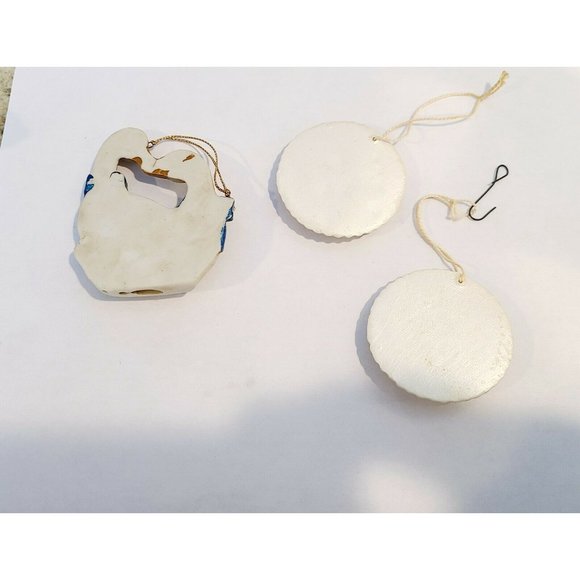 Vintage 80' Ornaments Goose with Blue Ribbon and 2 Clay Round. Set of 3 - Picture 2 of 7